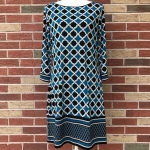 🔥 White House Black Market Keyhole Black Blue 3/4 Sleeve Midi Dress